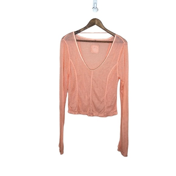 NWOT Free People Smooth Moves Mesh Peach Coverup Long Sleeve Top - Picture 3 of 11